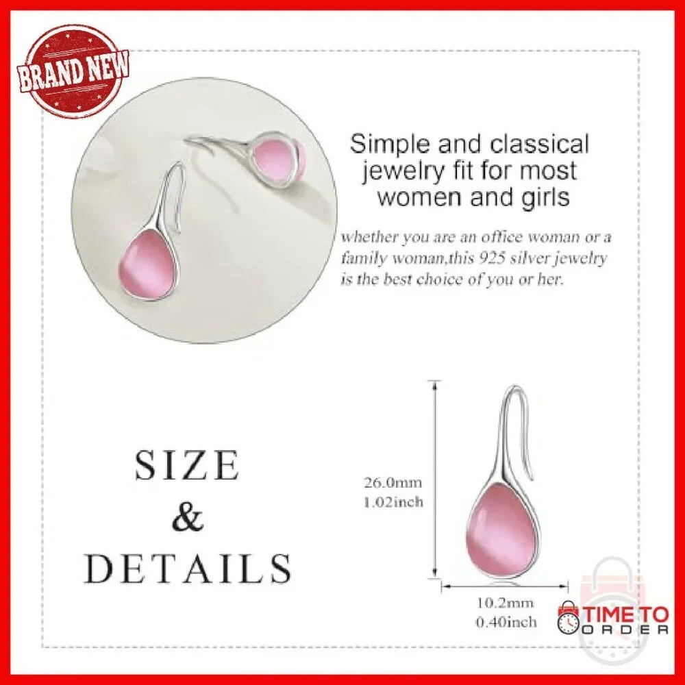 925 Sterling Silver Teardrop Earrings Pull-Through Dangle Elegant Gift